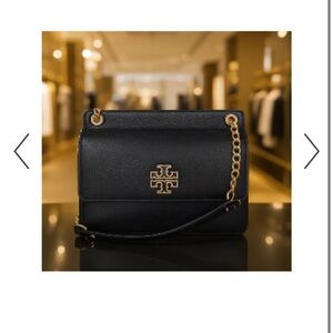 Tory Burch Britten Black Leather Flap Convertible Shoulder Bag/Crossbody Bag